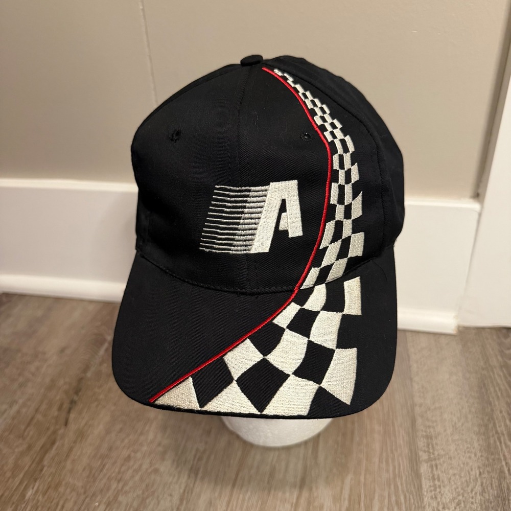 Vintage Nissun Racing Snapback Hat Black‎ Checkered Flag Embroidered Logo Cap
